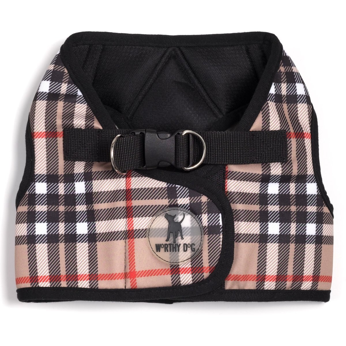 The Worthy Dog Plaid Sidekick Dog Harness, Tan, Tiny: 9 to 11-in chest