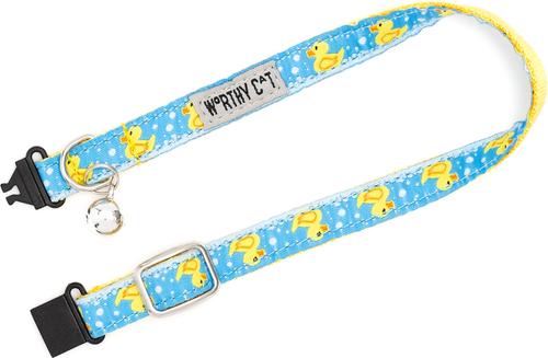 Show full view: The Worthy Dog Rubber Duck Cat Collar, Blue, One Size: 9 to 11-in neck, 1/2-in wide slide 3 of 3