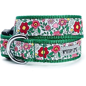 The Worthy Dog Spring Garden Dog Collar, Coral, Medium: 11 to 17-in neck, 1-in wide