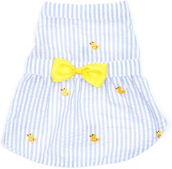 The Worthy Dog Stripe Rubber Duck Dog Dress, Light Blue/White, Small