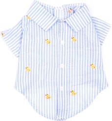 The Worthy Dog Stripe Rubber Duck Dog Shirt, Light Blue/White, Small