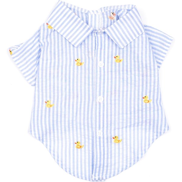 The Worthy Dog Stripe Rubber Duck Dog Shirt, Light Blue/White