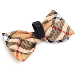 The Worthy Dog Tan Plaid Dog Bow Tie, Tan, Large