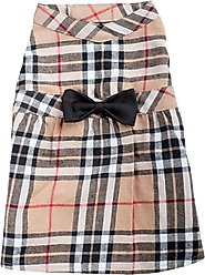 The Worthy Dog Tan Plaid Dog Dress, Tan, Small