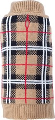 The Worthy Dog Tan Plaid Dog Sweater, Tan, Large
