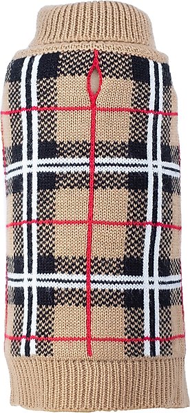 Show full view: The Worthy Dog Tan Plaid Dog Sweater, Tan, Medium slide 1 of 1