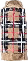The Worthy Dog Tan Plaid Dog Sweater, Tan, X-Small