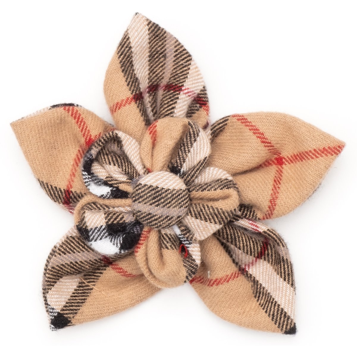 The Worthy Dog Tan Plaid Flower Dog Collar Accessory, Tan, Small