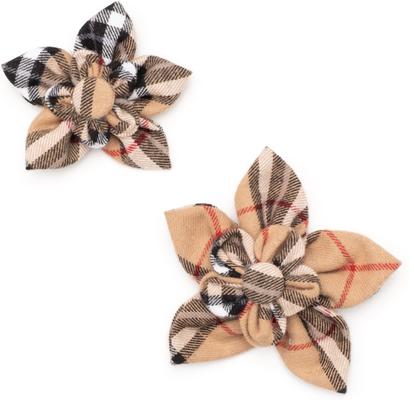 Show full view: The Worthy Dog Tan Plaid Flower Dog Collar Accessory, Tan, Small slide 3 of 4
