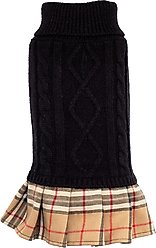 The Worthy Dog Turtleneck Dog Sweater Dress, Black/Beige, Medium