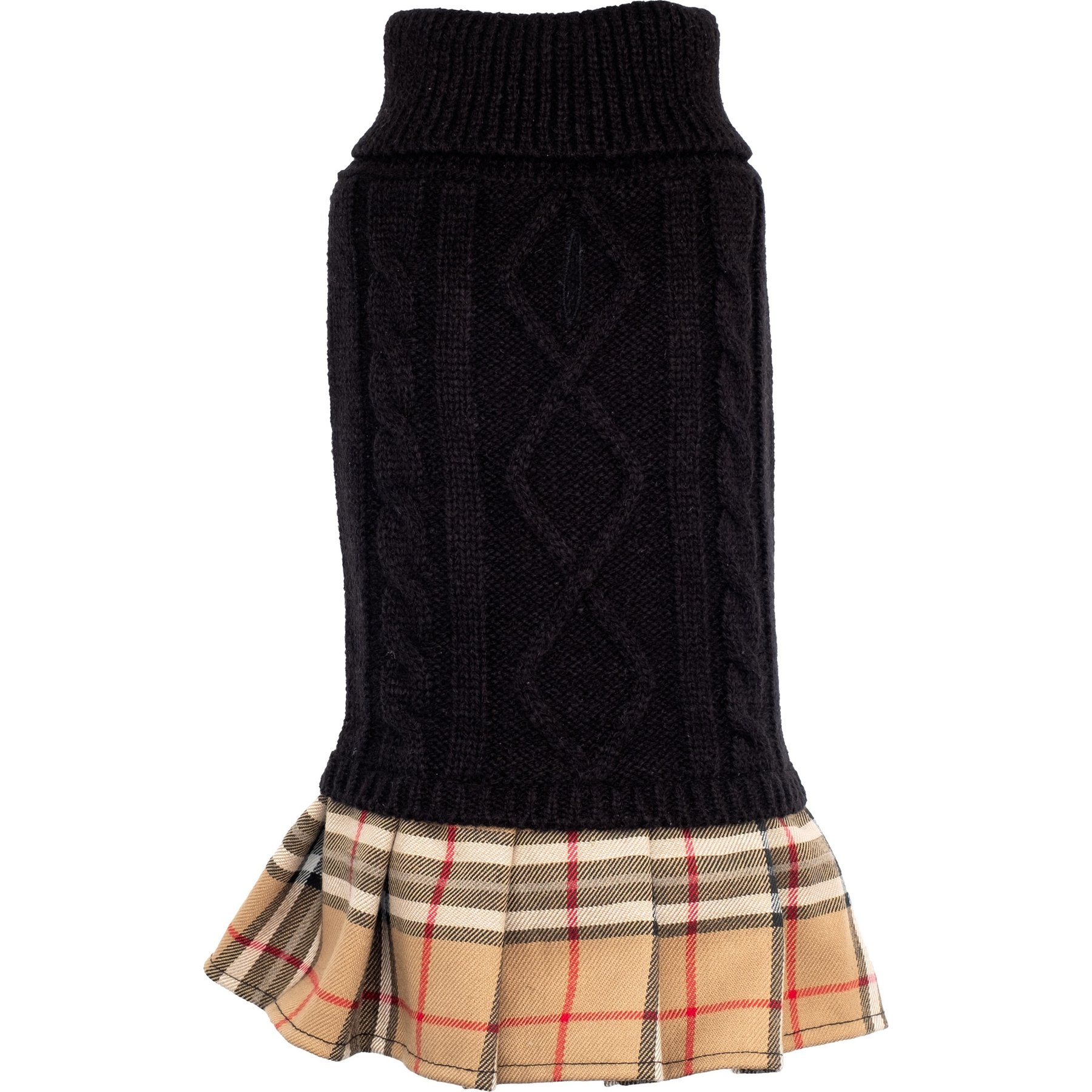 The Worthy Dog Turtleneck Dog Sweater Dress, Black/Beige, XX-Small