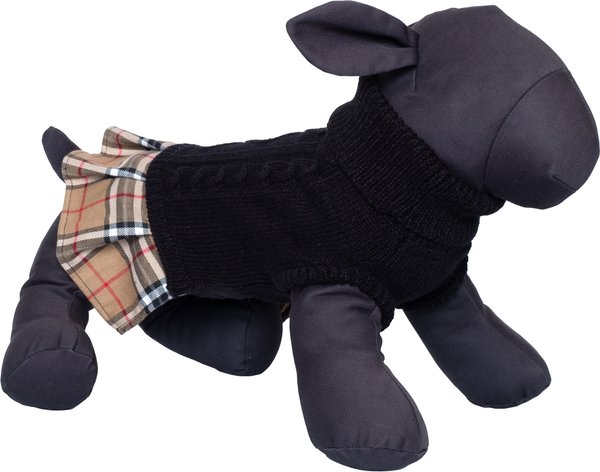 Show full view: The Worthy Dog Turtleneck Dog Sweater Dress, Black/Beige, XX-Small slide 2 of 4