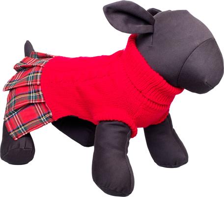 Show full view: The Worthy Dog Turtleneck Dog Sweater Dress, Red/Green, Small slide 3 of 5