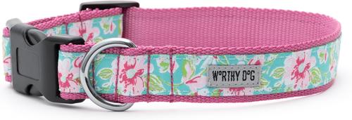 Show full view: The Worthy Dog Watercolor Floral Dog Collar, Teal, Medium: 11 to 17-in neck, 1-in wide slide 2 of 5