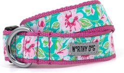 The Worthy Dog Watercolor Floral Dog Collar, Teal, X-Small: 5 to 11-in neck, 1/2-in wide
