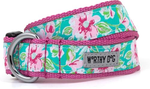 Show full view: The Worthy Dog Watercolor Floral Dog Collar, Teal, X-Small: 5 to 11-in neck, 1/2-in wide slide 1 of 5