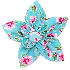 The Worthy Dog Watercolor Floral Flower Dog & Cat Collar Accessory, Teal, Large