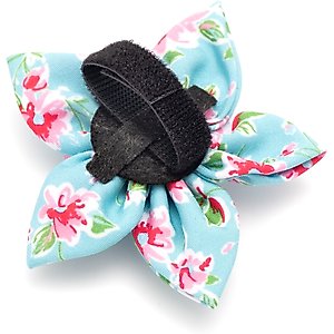 The Worthy Dog Watercolor Floral Flower Dog & Cat Collar Accessory, Teal, Large