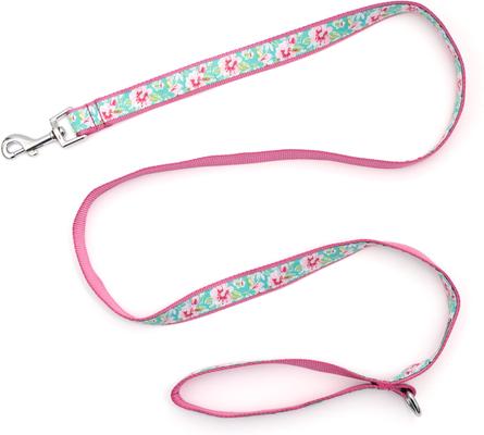 Show full view: The Worthy Dog Watercolor Floral Lead Dog Leash, Teal, Large: 5-ft long, 1-in wide slide 3 of 4