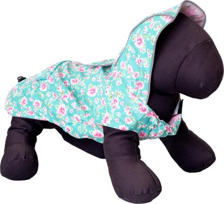 Show full view: The Worthy Dog Watercolor Floral London Dog Raincoat, Teal, Medium slide 3 of 5