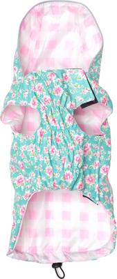 Show full view: The Worthy Dog Watercolor Floral London Dog Raincoat, Teal, Small slide 4 of 5