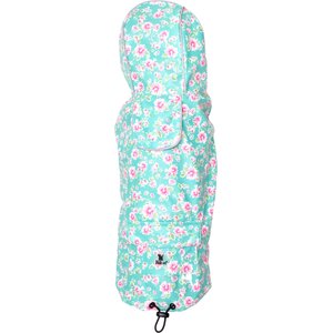 The Worthy Dog Watercolor Floral London Dog Raincoat, Teal, XX-Large