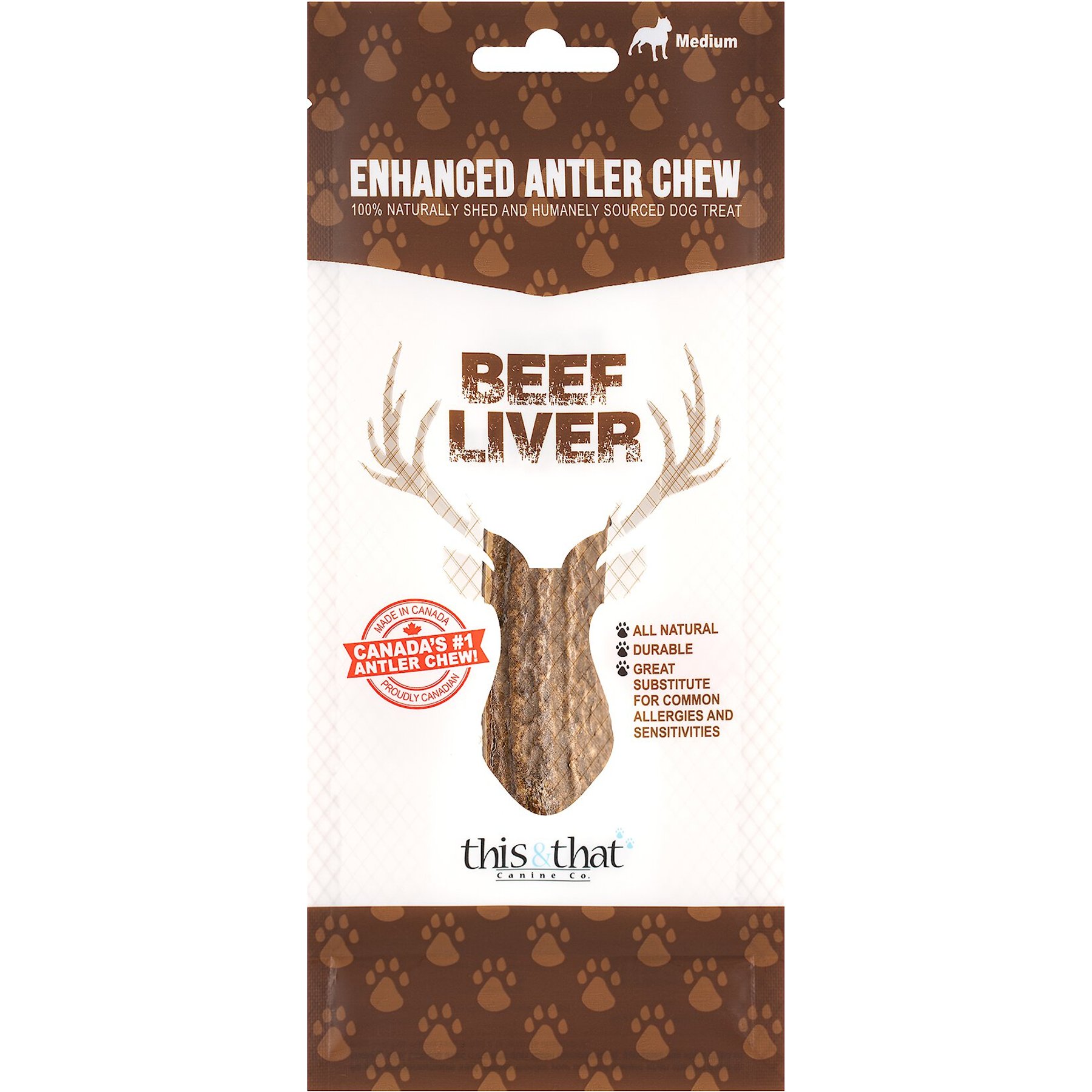 this and that Canine Company North Country Natural Shed Beef Liver Enhanced Split Elk Antler Chew Dog Treat, Medium