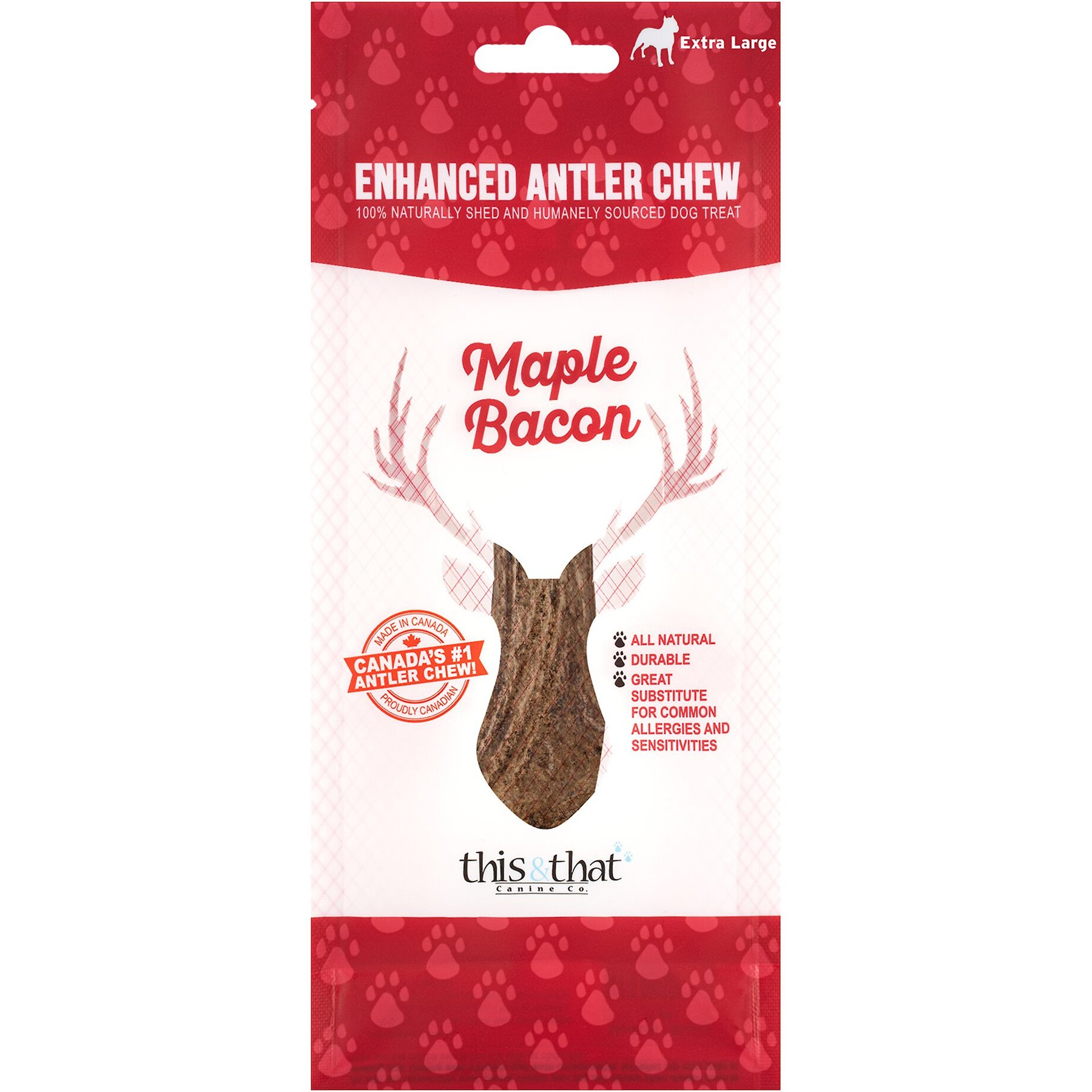 this and that Canine Company North Country Natural Shed Maple Bacon Enhanced Split Elk Antler Chew Dog Treat, X-Large