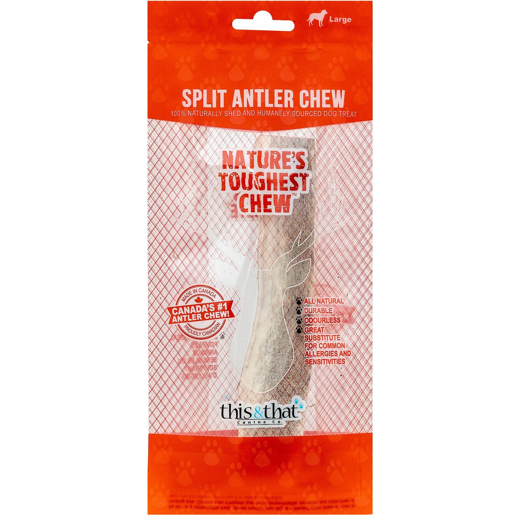 this and that Canine Company North Country Natural Shed Premium Split Elk Antler Chew Dog Treat, Large