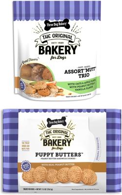 Show full view: Three Dog Bakery Assortmutt & Puppy Butters Variety Pack Crunchy Dog Treats, 59.8-oz pack slide 1 of 7