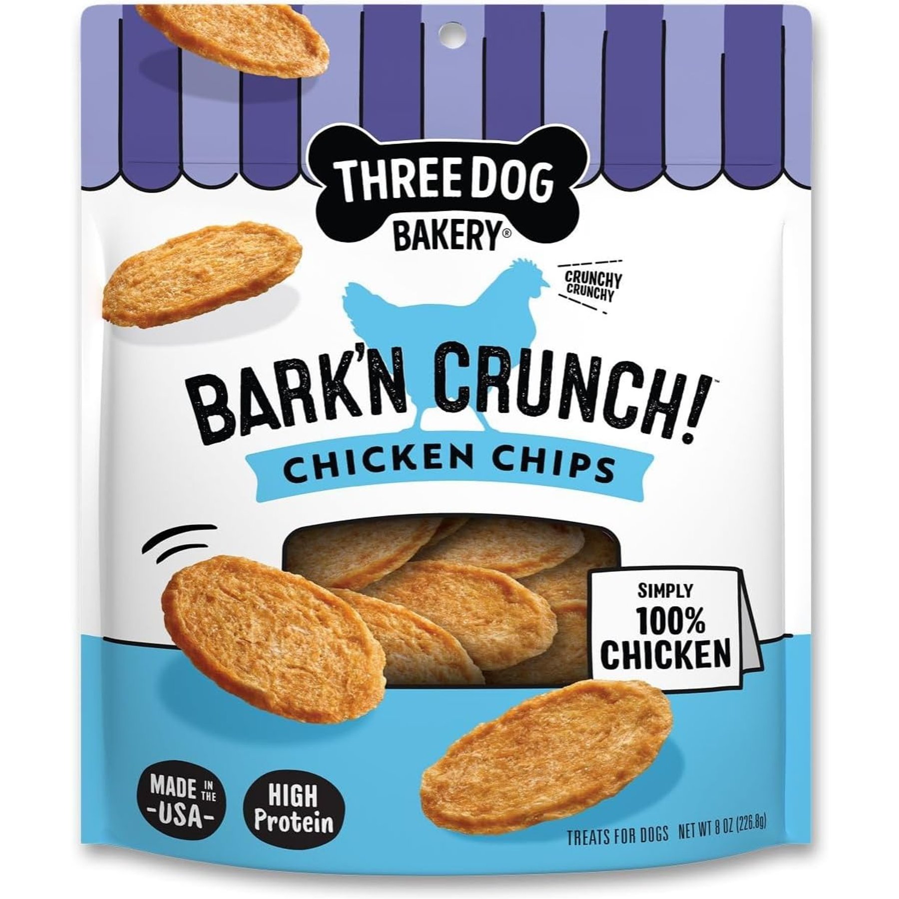 Three Dog Bakery Bark'n Crunch! Chicken Chips Dehydrated Dog Treats, 8-oz bag