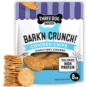 Three Dog Bakery Bark'n Crunch! Chicken Chips Dehydrated Dog Treats, 8-oz bag