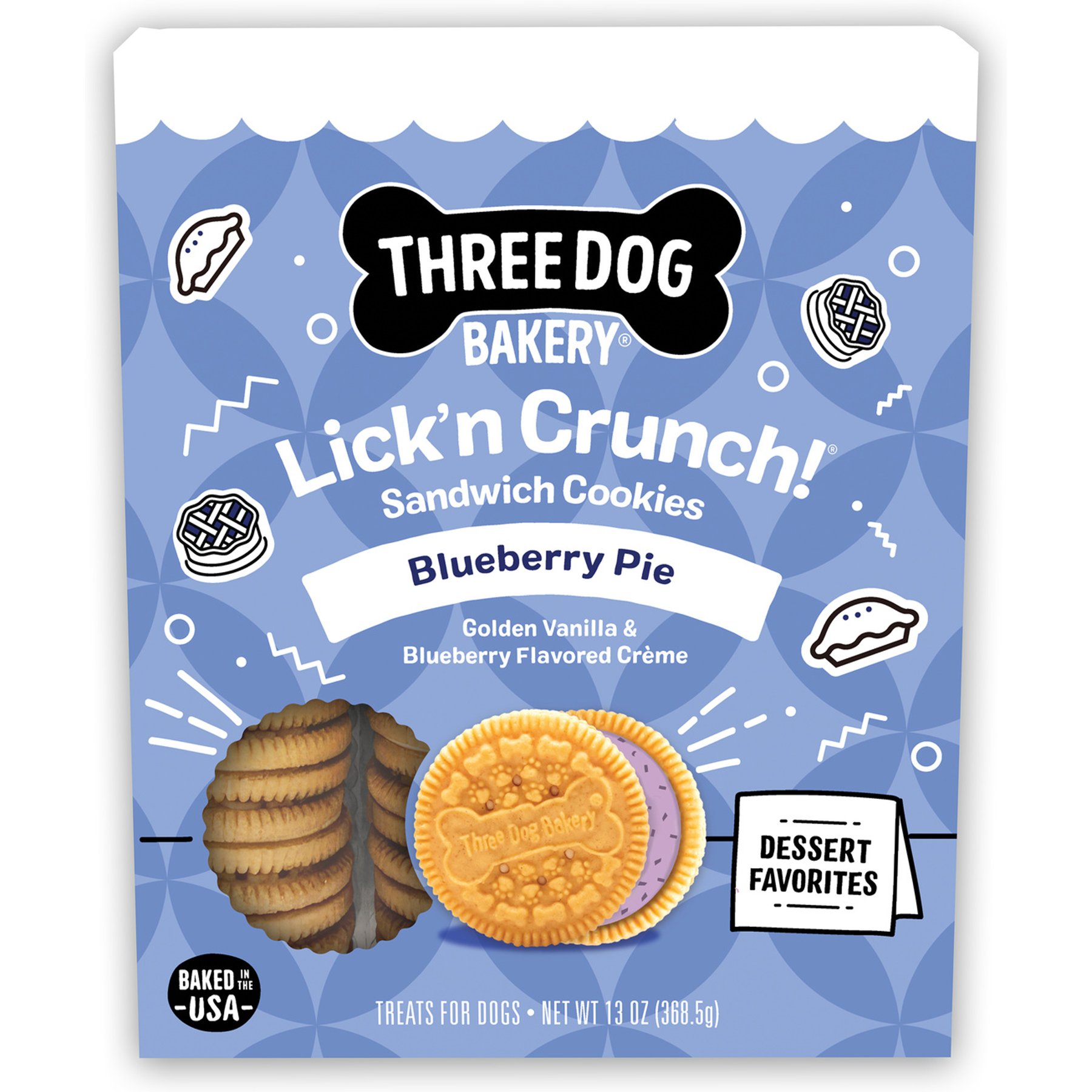 Three Dog Bakery Blueberry Pie Lick'n Crunch Cookie Dog Treats, 13-oz box