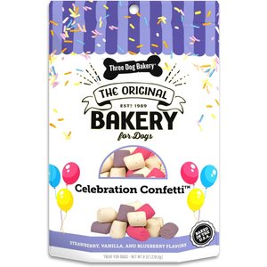 Three Dog Bakery Celebration Confetti Strawberry, Vanilla & Blueberry Dog Treats, 8-oz bag