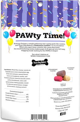 Show full view: Three Dog Bakery Celebration Confetti Strawberry, Vanilla & Blueberry Dog Treats, 8-oz bag slide 3 of 6