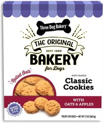 Three Dog Bakery Classic Cookies Apples & Oats Soft-Baked Dog Treats, 13-oz box