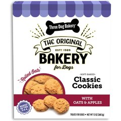 Three Dog Bakery Classic Cookies Apples & Oats Soft-Baked Dog Treats, 13-oz box