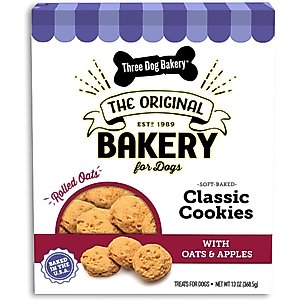 Three Dog Bakery Classic Cookies Apples & Oats Soft-Baked Dog Treats, 13-oz box