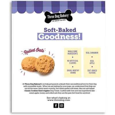 Show full view: Three Dog Bakery Classic Cookies Apples & Oats Soft-Baked Dog Treats, 13-oz box slide 3 of 8