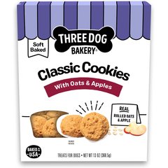 Three Dog Bakery Classic Cookies Apples & Oats Soft-Baked Dog Treats, 13-oz box