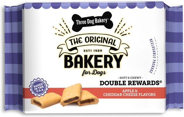 Three Dog Bakery Double Rewards Apple Chicken-Free Soft & Chewy Dog Treats, 10-oz box