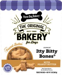 Three Dog Bakery Itty Bitty Bones with Peanut Butter Crunchy Dog Treats, 13-oz box