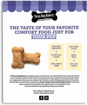 Show full view: Three Dog Bakery Itty Bitty Bones with Peanut Butter Crunchy Dog Treats, 13-oz box slide 3 of 8