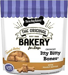 Three Dog Bakery Itty Bitty Bones with Peanut Butter Crunchy Dog Treats, 32-oz bag