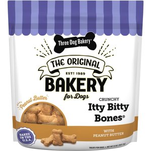 Three Dog Bakery Itty Bitty Bones with Peanut Butter Crunchy Dog Treats, 32-oz bag