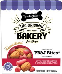 Three Dog Bakery PB&J Bites Crunchy Dog Treats, 13-oz bag