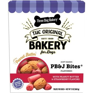Three Dog Bakery PB&J Bites Crunchy Dog Treats, 13-oz bag