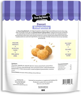 Show full view: Three Dog Bakery Peanut Butter Honey Bites Soft & Chewy Dog Treats, 20-oz bag slide 3 of 7