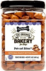 Three Dog Bakery Pet-zel Bites with Peanut Butter Dog Treats, 24-oz jar