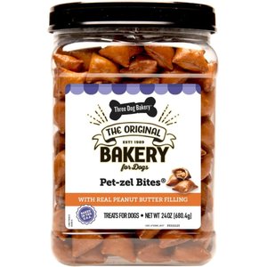 Three Dog Bakery Pet-zel Bites with Peanut Butter Dog Treats, 24-oz jar